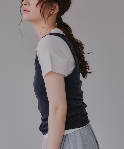 210nouve(トゥージュヌーブ)の「タンクセット レイヤード デザイン Tシャツ(Tシャツ/カットソー・レディース・パープル/イエロー/グレー/ネイビー・FREE)」の8枚目の写真