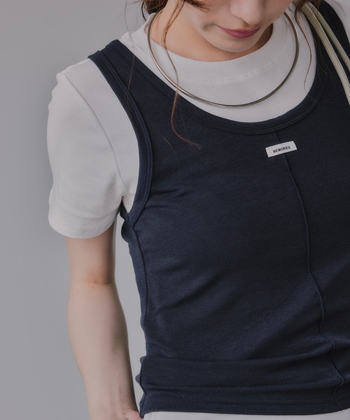 210nouve(トゥージュヌーブ)の「タンクセット レイヤード デザイン Tシャツ(Tシャツ/カットソー・レディース・パープル/イエロー/グレー/ネイビー・FREE)」の7枚目の写真