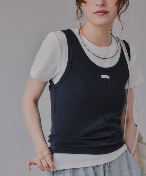 210nouve(トゥージュヌーブ)の「タンクセット レイヤード デザイン Tシャツ(Tシャツ/カットソー・レディース・パープル/イエロー/グレー/ネイビー・FREE)」の6枚目の写真