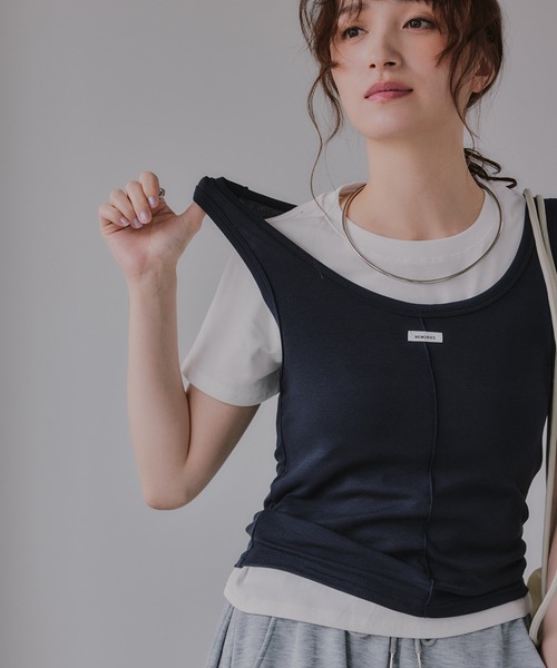 210nouve(トゥージュヌーブ)の「タンクセット レイヤード デザイン Tシャツ(Tシャツ/カットソー・レディース・パープル/イエロー/グレー/ネイビー・FREE)」の9枚目の写真