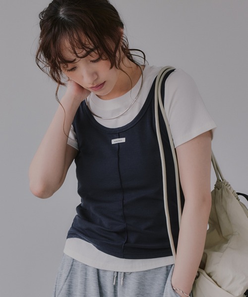 210nouve(トゥージュヌーブ)の「タンクセット レイヤード デザイン Tシャツ(Tシャツ/カットソー・レディース・パープル/イエロー/グレー/ネイビー・FREE)」の5枚目の写真