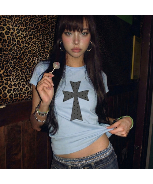 GRAVER（グレーバー）の「[ユニセックス]ドットクロス半袖Tシャツ_5カラー（Tシャツ/カットソー・レディース・ブラック/ブラック系その他2/スカイブルー/ホワイト系その他2/チャコールグレー/ホワイト/サンドベージュ・SMALL/MEDIUM/LARGE/X-SMALL）」の7枚目の写真