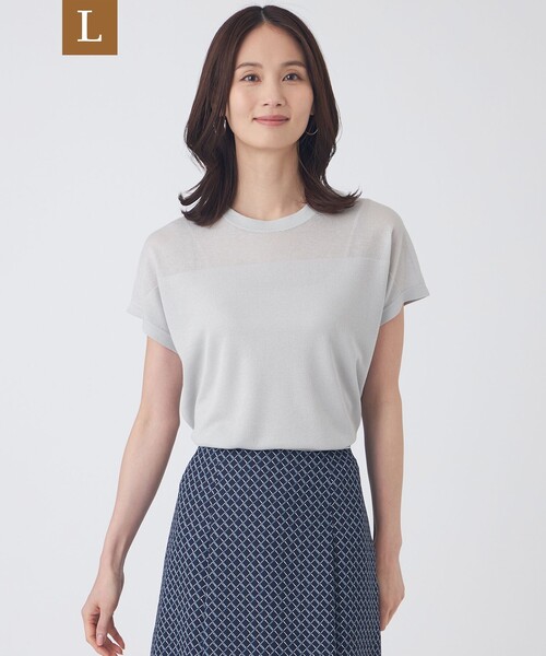TRANS WORK(トランスワーク)の「【L】【ウォッシャブル】シャイニーシアーニットプルオーバー(Tシャツ/カットソー・レディース・グレー系その他/ベージュ/ブラック・44/46)」の1枚目の写真