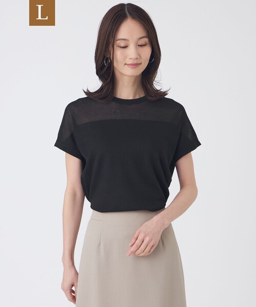 TRANS WORK(トランスワーク)の「【L】【ウォッシャブル】シャイニーシアーニットプルオーバー(Tシャツ/カットソー・レディース・グレー系その他/ベージュ/ブラック・44/46)」の2枚目の写真