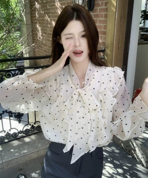 Ritzy(リッツィー)の「ドット柄リボンタイシアーブラウス(シャツ/ブラウス・レディース・ホワイト・M/S/L)」の6枚目の写真