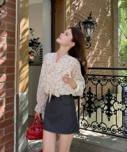 Ritzy(リッツィー)の「ドット柄リボンタイシアーブラウス(シャツ/ブラウス・レディース・ホワイト・M/S/L)」の7枚目の写真