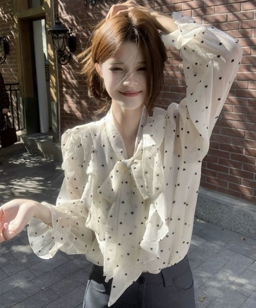 Ritzy(リッツィー)の「ドット柄リボンタイシアーブラウス(シャツ/ブラウス・レディース・ホワイト・M/S/L)」の9枚目の写真