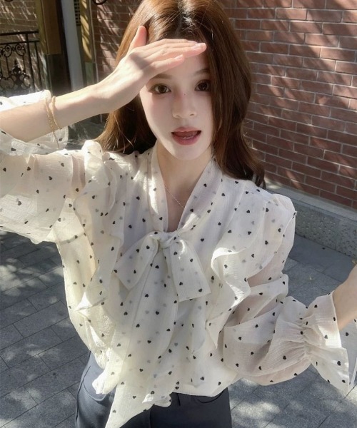 Ritzy(リッツィー)の「ドット柄リボンタイシアーブラウス(シャツ/ブラウス・レディース・ホワイト・M/S/L)」の10枚目の写真