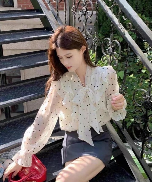 Ritzy(リッツィー)の「ドット柄リボンタイシアーブラウス(シャツ/ブラウス・レディース・ホワイト・M/S/L)」の16枚目の写真