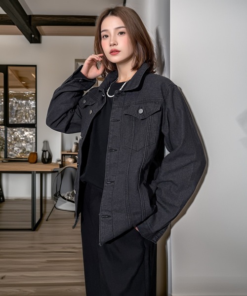Candlestick(キャンドルスティック)の「きれいめ大人の柔らかライトデニムジャケット(デニムジャケット・レディース・ブラック系/ライトインディゴブルー・L/M)」の4枚目の写真