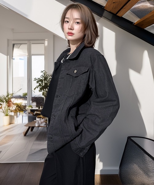 Candlestick(キャンドルスティック)の「きれいめ大人の柔らかライトデニムジャケット(デニムジャケット・レディース・ブラック系/ライトインディゴブルー・L/M)」の7枚目の写真