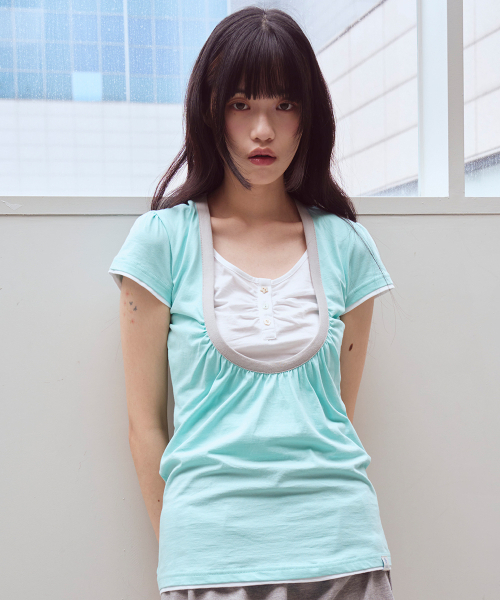 OAFISH(オアフィッシュ)の「Shirring U neck T-shirts, Mint(Tシャツ/カットソー・レディース・その他・FREE)」の10枚目の写真