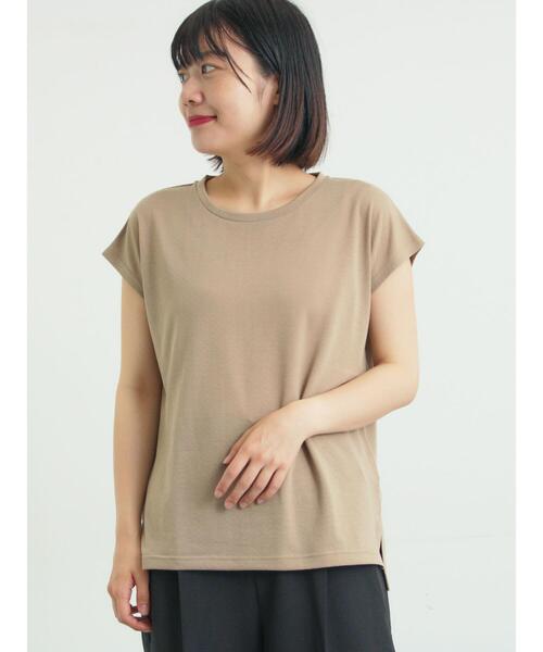 Samansa Mos2（サマンサ モスモス）の「【抗菌、接触冷感】シアー梨地フレンチスリーブTシャツ（Tシャツ/カットソー・レディース・ブラック/アイボリー/ベージュ・F）」の3枚目の写真