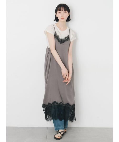 Samansa Mos2（サマンサ モスモス）の「【抗菌、接触冷感】シアー梨地フレンチスリーブTシャツ（Tシャツ/カットソー・レディース・ブラック/アイボリー/ベージュ・F）」の4枚目の写真
