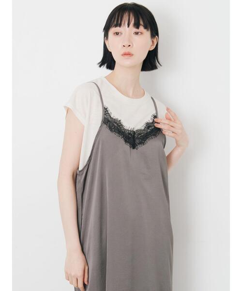Samansa Mos2（サマンサ モスモス）の「【抗菌、接触冷感】シアー梨地フレンチスリーブTシャツ（Tシャツ/カットソー・レディース・ブラック/アイボリー/ベージュ・F）」の9枚目の写真