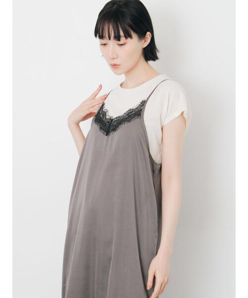 Samansa Mos2（サマンサ モスモス）の「【抗菌、接触冷感】シアー梨地フレンチスリーブTシャツ（Tシャツ/カットソー・レディース・ブラック/アイボリー/ベージュ・F）」の10枚目の写真