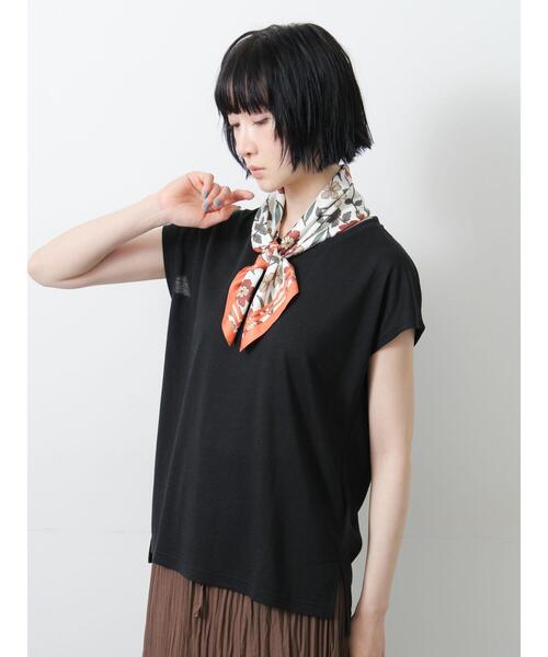 Samansa Mos2（サマンサ モスモス）の「【抗菌、接触冷感】シアー梨地フレンチスリーブTシャツ（Tシャツ/カットソー・レディース・ブラック/アイボリー/ベージュ・F）」の17枚目の写真
