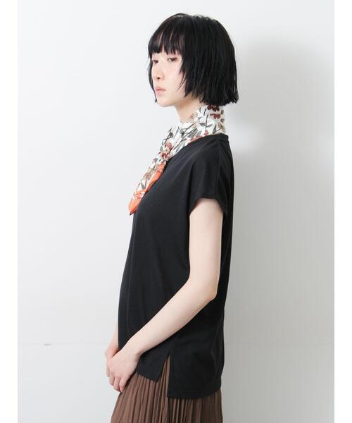 Samansa Mos2（サマンサ モスモス）の「【抗菌、接触冷感】シアー梨地フレンチスリーブTシャツ（Tシャツ/カットソー・レディース・ブラック/アイボリー/ベージュ・F）」の18枚目の写真
