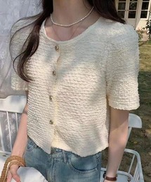 ぽこぽこ素材 半袖ジャケットライクブラウス