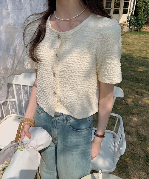 boemy(ボエミー)の「ぽこぽこ素材 半袖ジャケットライクブラウス(シャツ/ブラウス・レディース・アイボリー/ブラック/ホワイト・FREE)」の11枚目の写真