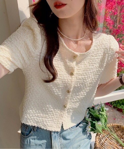 boemy(ボエミー)の「ぽこぽこ素材 半袖ジャケットライクブラウス(シャツ/ブラウス・レディース・アイボリー/ブラック/ホワイト・FREE)」の9枚目の写真