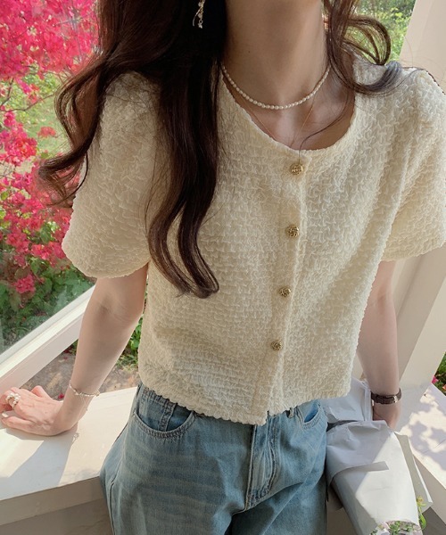 boemy(ボエミー)の「ぽこぽこ素材 半袖ジャケットライクブラウス(シャツ/ブラウス・レディース・アイボリー/ブラック/ホワイト・FREE)」の4枚目の写真