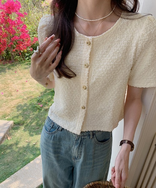 boemy(ボエミー)の「ぽこぽこ素材 半袖ジャケットライクブラウス(シャツ/ブラウス・レディース・アイボリー/ブラック/ホワイト・FREE)」の16枚目の写真