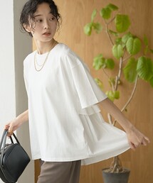 布帛ドッキング ピグメントフリルTシャツ