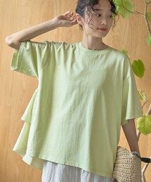 coen | 布帛ドッキング ピグメントフリルTシャツ(Tシャツ/カットソー)