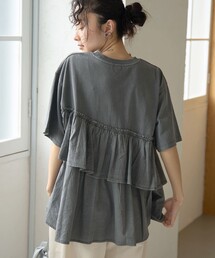 布帛ドッキング ピグメントフリルTシャツ