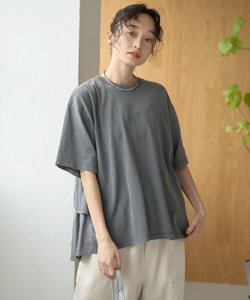 coen(コーエン)の「布帛ドッキング ピグメントフリルTシャツ(Tシャツ/カットソー・レディース・ライム/ライトブルー/ダークグレー/オフホワイト・M/L)」の16枚目の写真