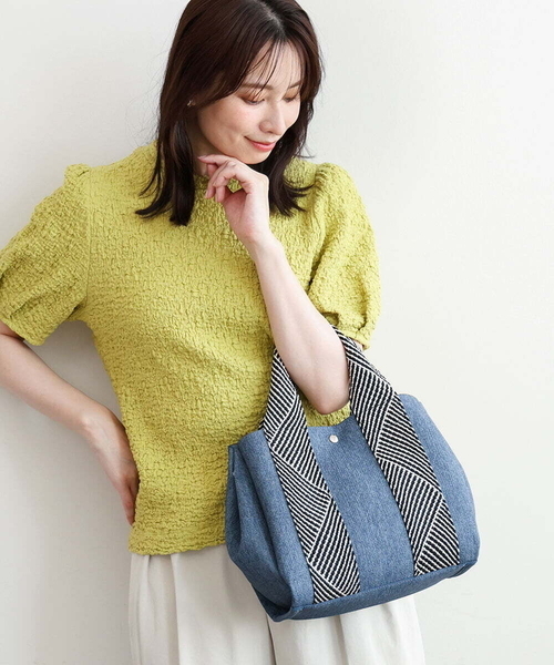 MK MICHEL KLEIN（エムケーミッシェルクラン）の「[2WAY/インバッグ付き]ヘリンボーンハンドルミニトートバッグ（ハンドバッグ・レディース・チャコールグレー/ダークインディゴブルー/ネイビー・00）」の2枚目の写真