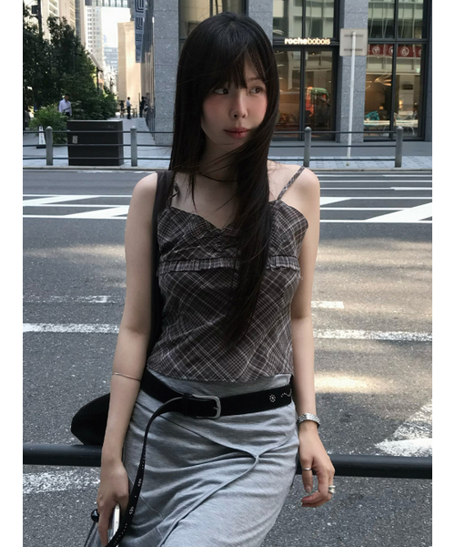 Kijun(キジュン)の「Sheer Check Camisole Brown(Tシャツ/カットソー・レディース・その他・MEDIUM/SMALL)」の1枚目の写真