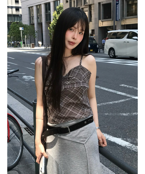 Kijun(キジュン)の「Sheer Check Camisole Brown(Tシャツ/カットソー・レディース・その他・MEDIUM/SMALL)」の3枚目の写真
