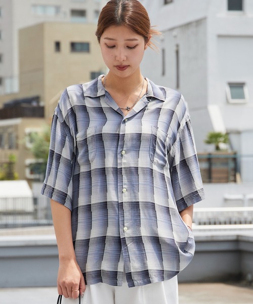 DAN RIVER(ダンリバー )の「DAN RIVER/ダンリバー 60S OMBRE LOOP COLLAR S/S SHIRTS オンブレチェック チェックシャツ 半袖 秋 秋服 2026年秋冬(シャツ/ブラウス・メンズ・グレー/グレー系・S/M/L)」の2枚目の写真