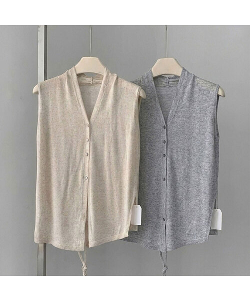 VASCARA（バスカラ）の「Bella V-neck Linen Sleeveless Knit (2colors)（ニット/セーター・レディース・ベージュ/グレー・FREE）」の2枚目の写真