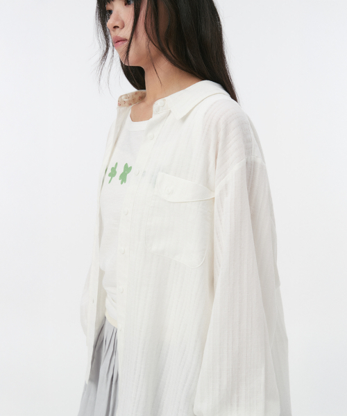 OHESHIO（オヘシオ）の「SHEER OVERFIT COTTON SHIRT, WHITE（シャツ/ブラウス・レディース・その他・FREE）」の4枚目の写真