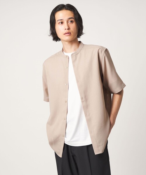 A DAY IN THE LIFE UNITED ARROWS(アデイインザライフユナイテッドアローズ)の「リネンライク メッシュ リラックス バンドカラーシャツ-吸水速乾・通気性-<A DAY IN THE LIFE>(シャツ/ブラウス・メンズ・ベージュ/ネイビー/ライトブルー・M/L)」の1枚目の写真