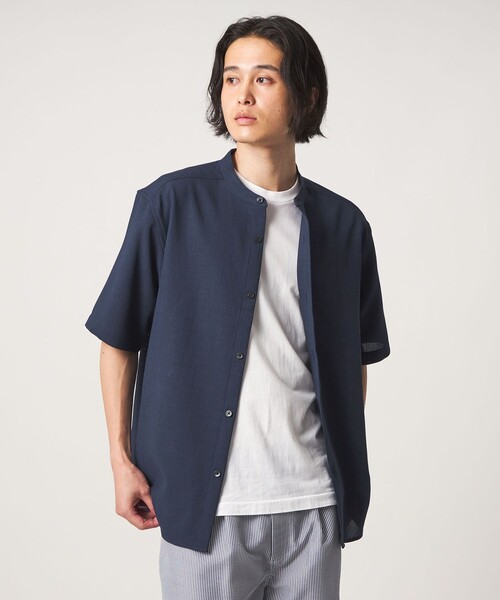 A DAY IN THE LIFE UNITED ARROWS(アデイインザライフユナイテッドアローズ)の「リネンライク メッシュ リラックス バンドカラーシャツ-吸水速乾・通気性-<A DAY IN THE LIFE>(シャツ/ブラウス・メンズ・ベージュ/ネイビー/ライトブルー・M/L)」の3枚目の写真