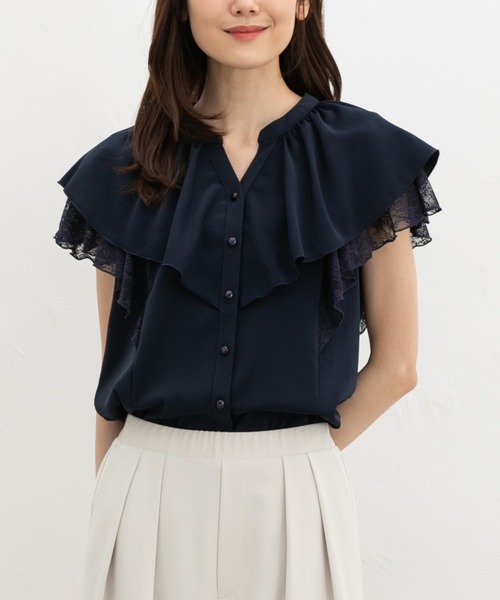 Honeys（ハニーズ）の「レース使いフリルブラウス（シャツ/ブラウス・レディース・アイボリー/ネイビー/ブラウン/グリーン・L/S/M/LL）」の9枚目の写真
