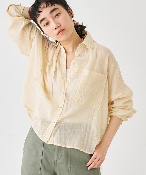 collex(コレックス)の「シアーガーゼシャツ(シャツ/ブラウス・レディース・ライトベージュ/チャコールグレー/ライトブルー・フリー)」の1枚目の写真