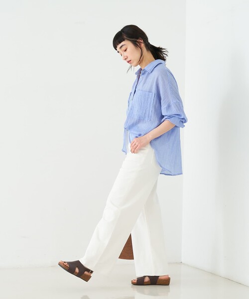 collex(コレックス)の「シアーガーゼシャツ(シャツ/ブラウス・レディース・ライトベージュ/チャコールグレー/ライトブルー・フリー)」の7枚目の写真