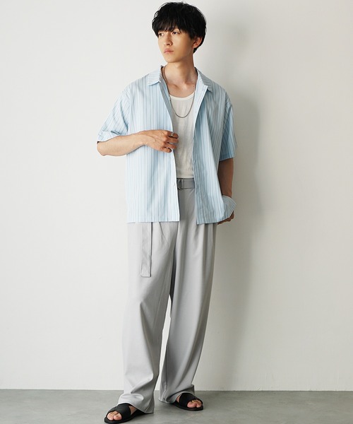 MinoriTY(マイノリティ)の「【MinoriTY】ストラクチャーベルト付きワイドパンツ メンズ 夏服 ユニセックス(その他パンツ・メンズ・ブルー/ライトグレー/ブラック・M/L/S)」の14枚目の写真