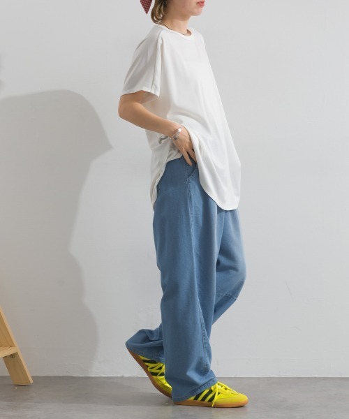 le colis（ルコリ）の「ヴィンテージ ロゴ プリント ポンチョ 半袖 チュニック（Tシャツ/カットソー・レディース・オフホワイト/ブラック/ブルー・FREE）」の5枚目の写真
