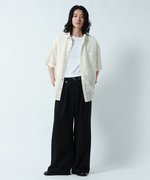 RAGEBLUE（レイジブルー）の「DESIGN LACE KNITTING SHIRTS/デザインレース柄シャツ（シャツ/ブラウス・メンズ・ホワイト/ブラック/ブルー・MEDIUM/LARGE）」の4枚目の写真