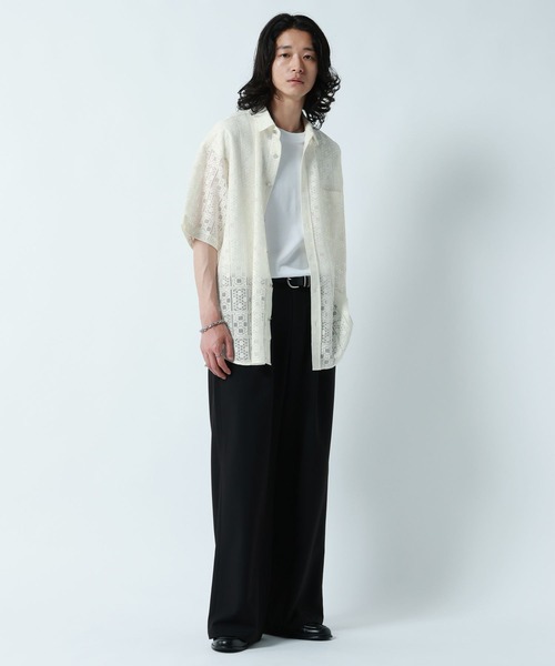 RAGEBLUE（レイジブルー）の「DESIGN LACE KNITTING SHIRTS/デザインレース柄シャツ（シャツ/ブラウス・メンズ・ホワイト/ブラック/ブルー・MEDIUM/LARGE）」の5枚目の写真