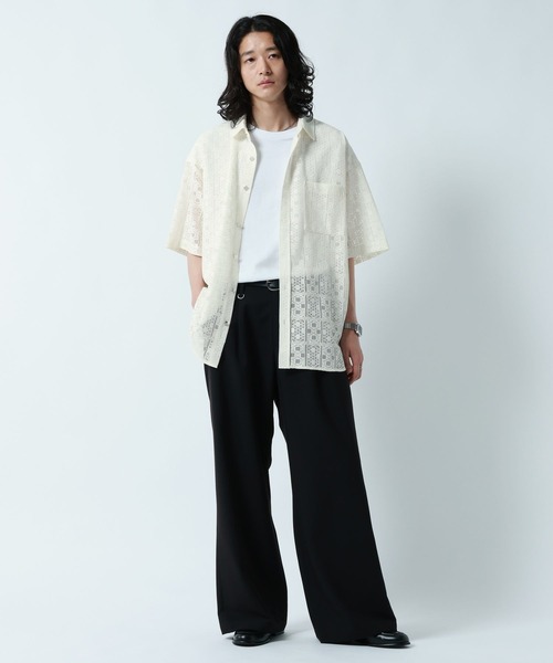 RAGEBLUE（レイジブルー）の「DESIGN LACE KNITTING SHIRTS/デザインレース柄シャツ（シャツ/ブラウス・メンズ・ホワイト/ブラック/ブルー・MEDIUM/LARGE）」の6枚目の写真