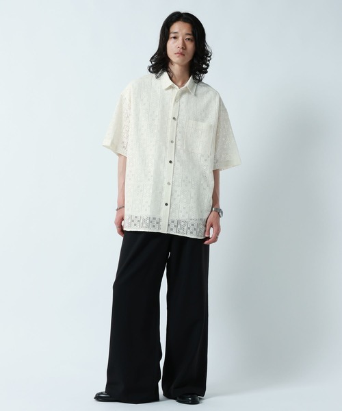 RAGEBLUE（レイジブルー）の「DESIGN LACE KNITTING SHIRTS/デザインレース柄シャツ（シャツ/ブラウス・メンズ・ホワイト/ブラック/ブルー・MEDIUM/LARGE）」の7枚目の写真