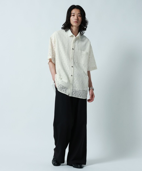 RAGEBLUE（レイジブルー）の「DESIGN LACE KNITTING SHIRTS/デザインレース柄シャツ（シャツ/ブラウス・メンズ・ホワイト/ブラック/ブルー・MEDIUM/LARGE）」の8枚目の写真