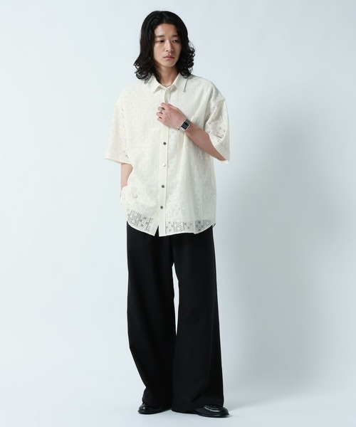 RAGEBLUE（レイジブルー）の「DESIGN LACE KNITTING SHIRTS/デザインレース柄シャツ（シャツ/ブラウス・メンズ・ホワイト/ブラック/ブルー・MEDIUM/LARGE）」の9枚目の写真